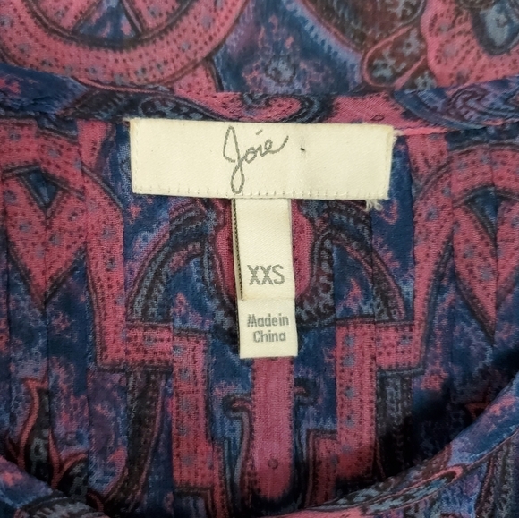 3/$30 ❤️ 𝅺joie Bohemian Sheer Paisley Print Silk Pop Over Blouse Size XXS - Picture 14 of 14